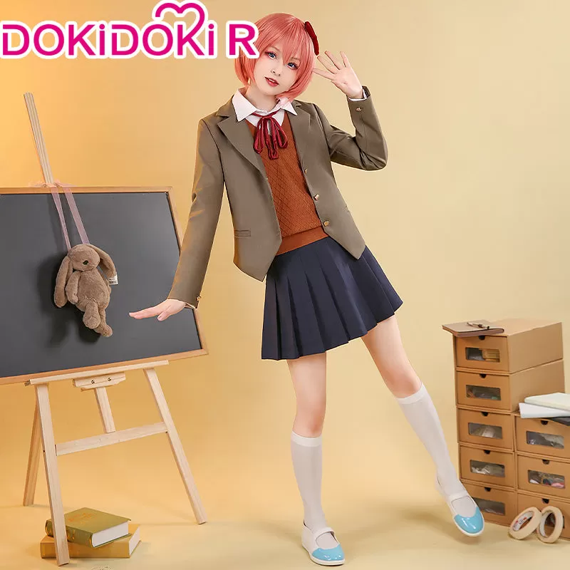 【 Ready For Ship】【Size S-XXL】DokiDoki-R GAME DokiDoki Literature Club Cosplay Sayori/Natsuki/Yuri/Monika Costume School Uniform/ Shoes Halloween  DDLC