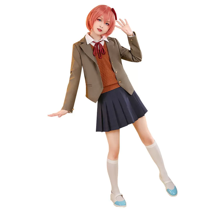 【 Ready For Ship】【Size S-XXL】DokiDoki-R GAME DokiDoki Literature Club Cosplay Sayori/Natsuki/Yuri/Monika Costume School Uniform/ Shoes Halloween  DDLC