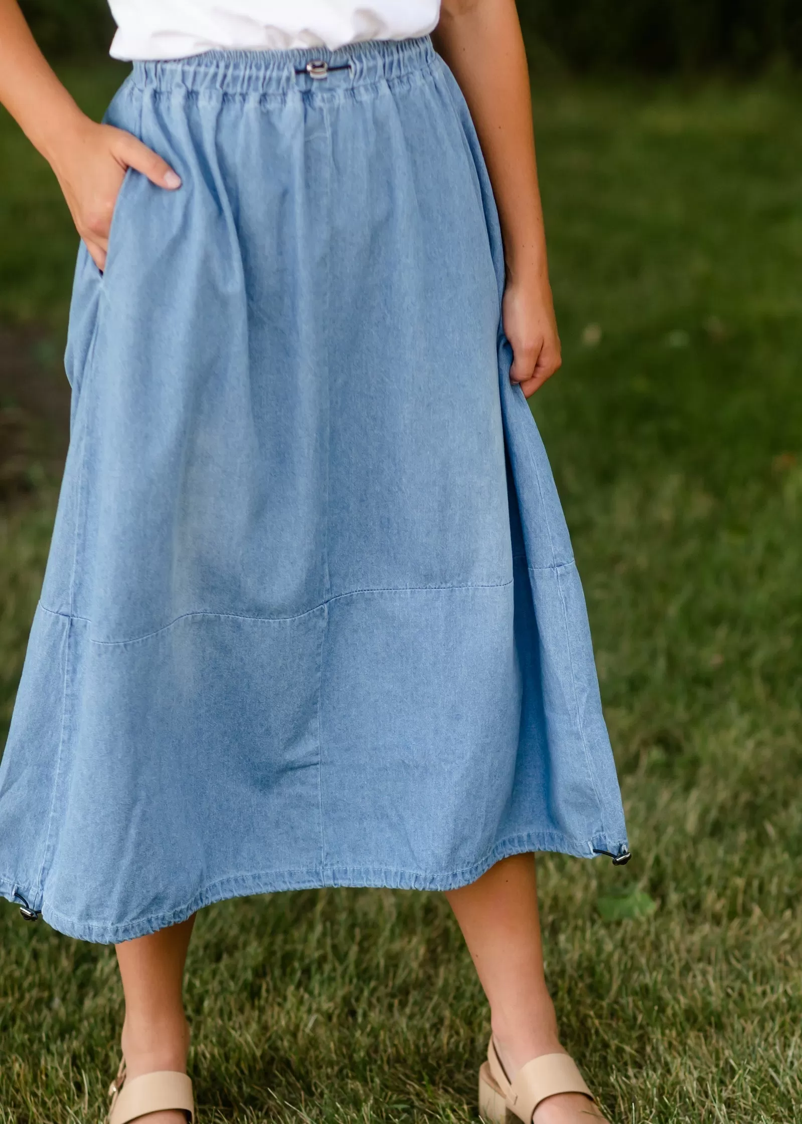 Adjustable Light Denim Cotton Midi Skirt - FINAL SALE