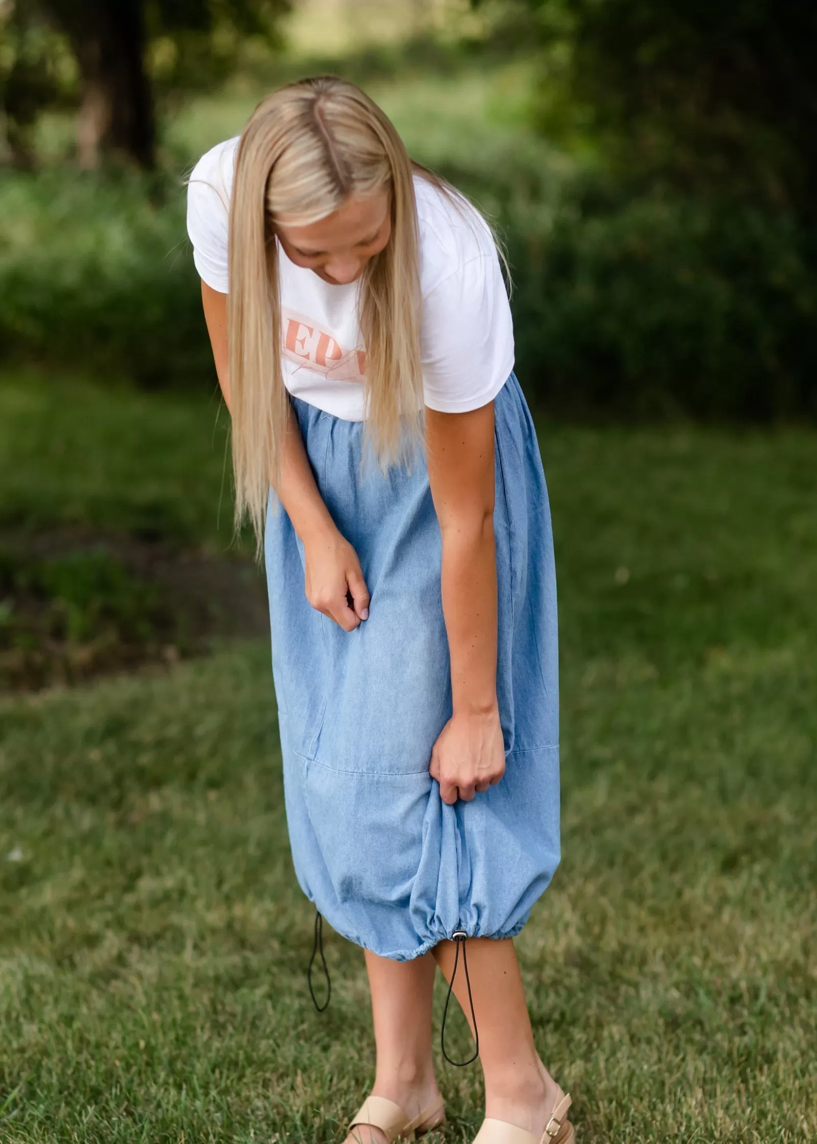 Adjustable Light Denim Cotton Midi Skirt - FINAL SALE