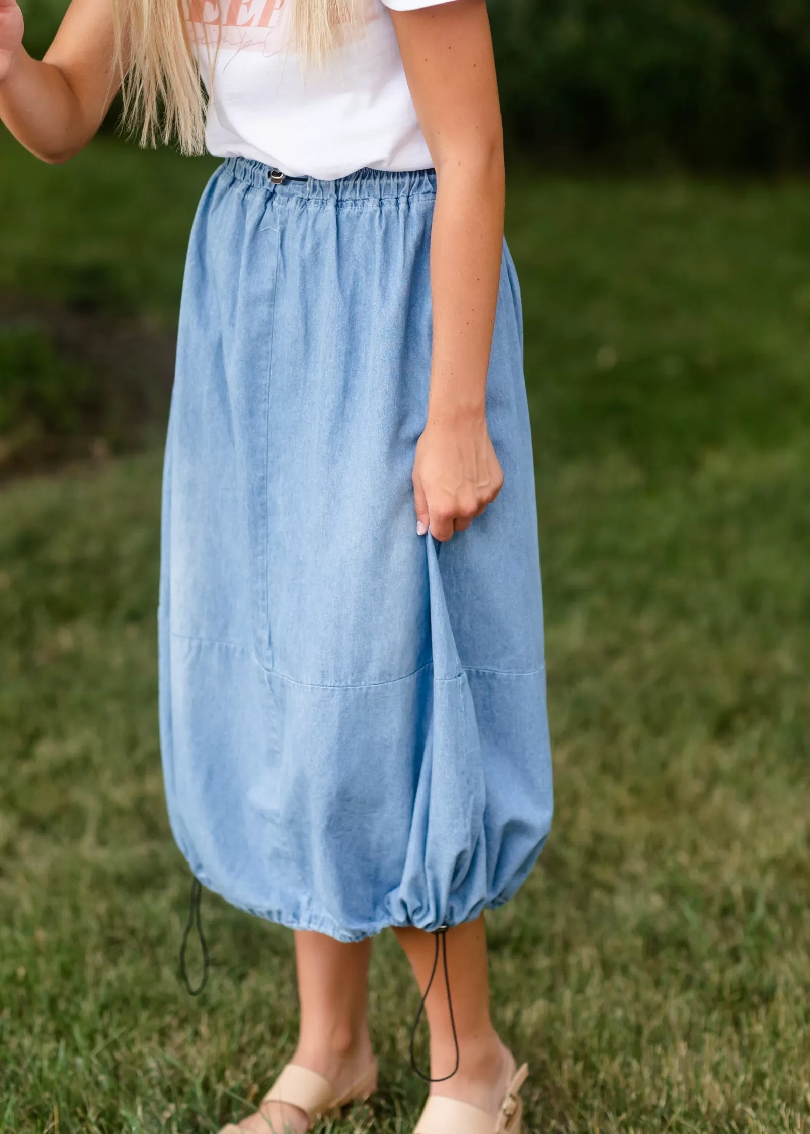 Adjustable Light Denim Cotton Midi Skirt - FINAL SALE