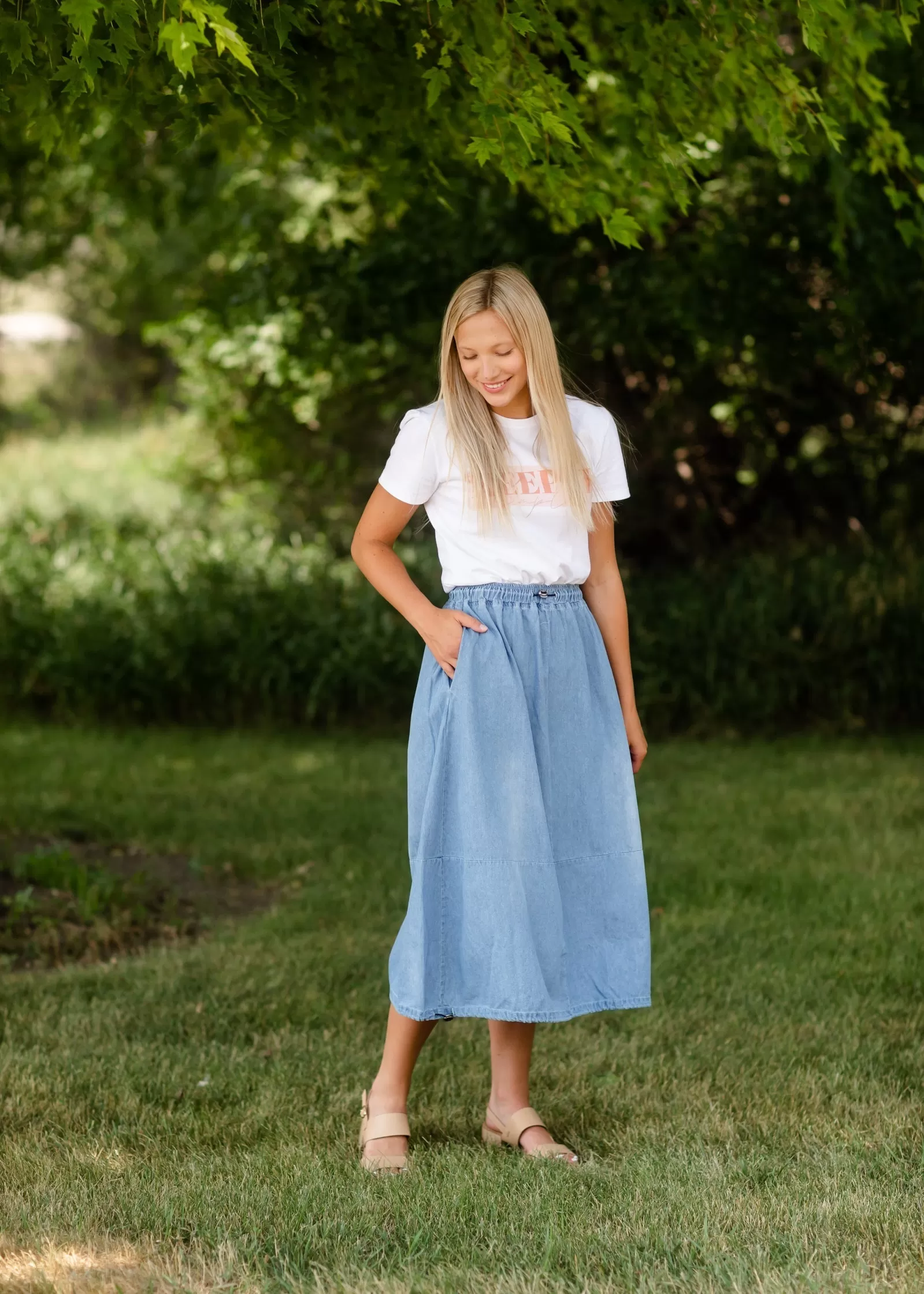 Adjustable Light Denim Cotton Midi Skirt - FINAL SALE