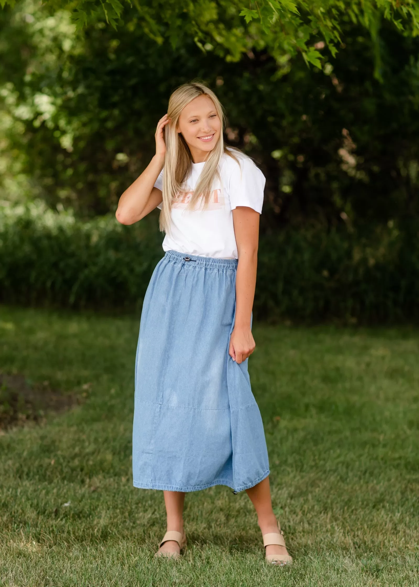 Adjustable Light Denim Cotton Midi Skirt - FINAL SALE