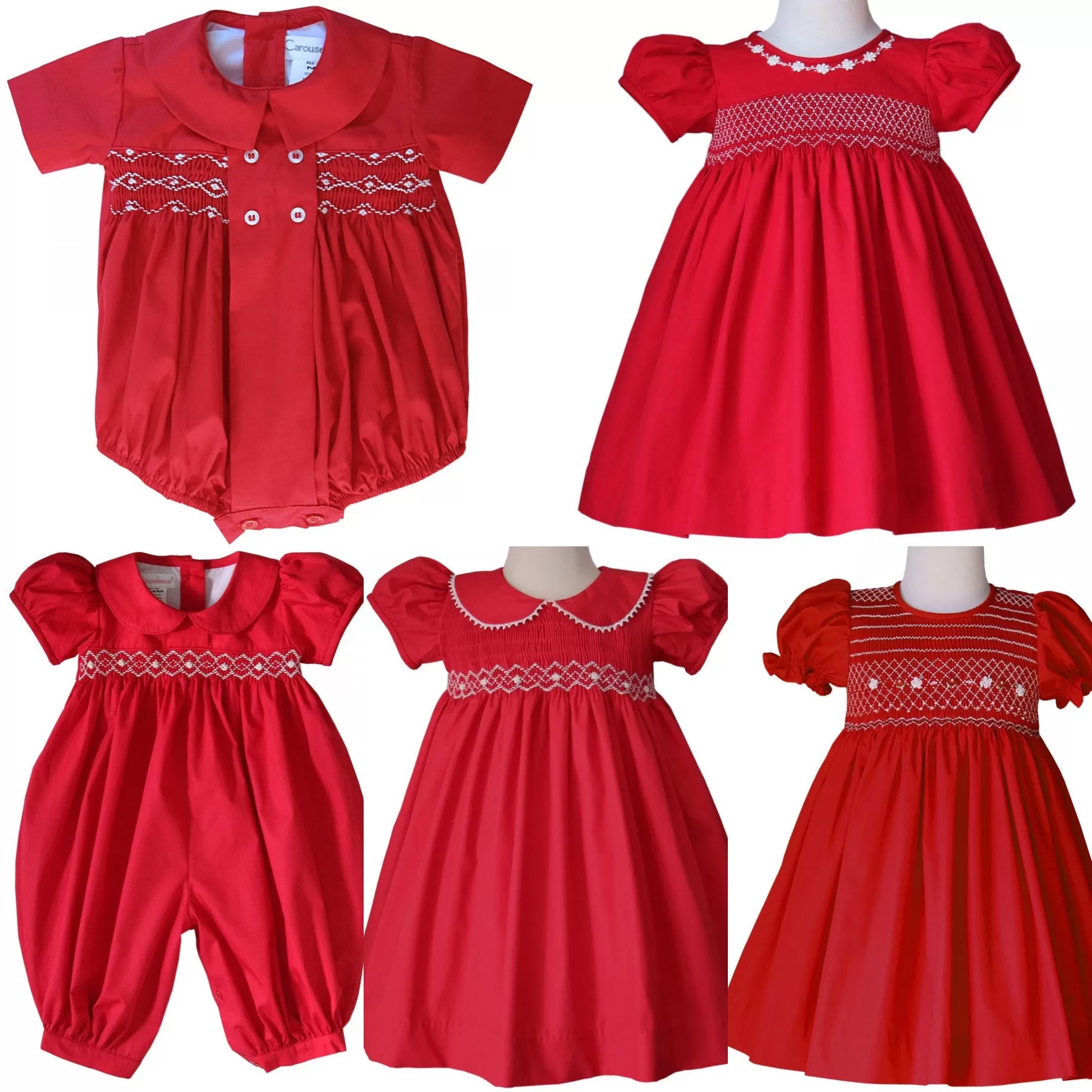 Amelia Red Classic Christmas Smocked Baby Girls Dress 6m