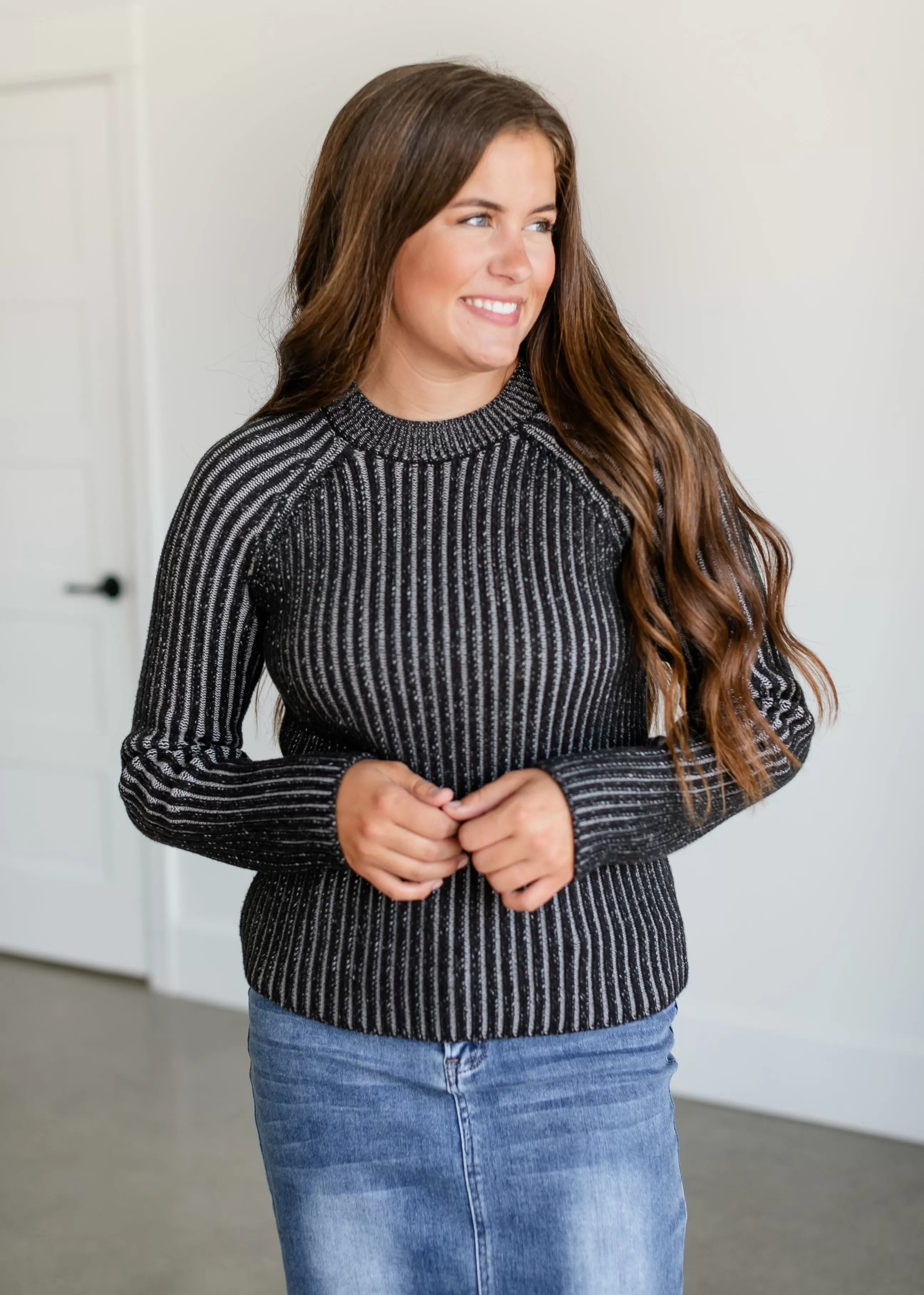 Ami Black and Gray Ribbed Sweater - FINAL SALE