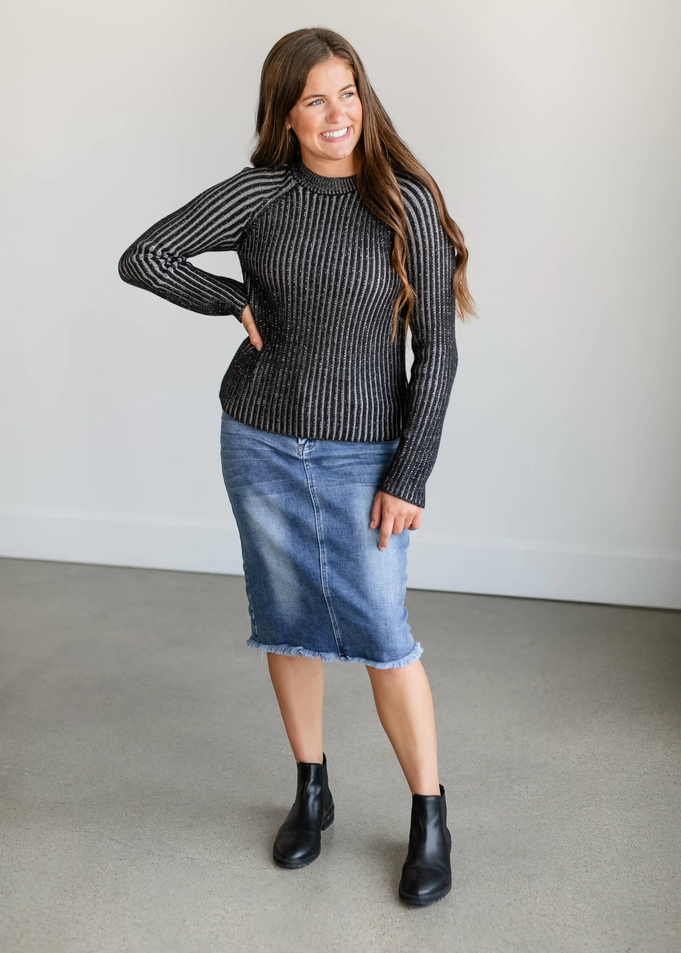 Ami Black and Gray Ribbed Sweater - FINAL SALE