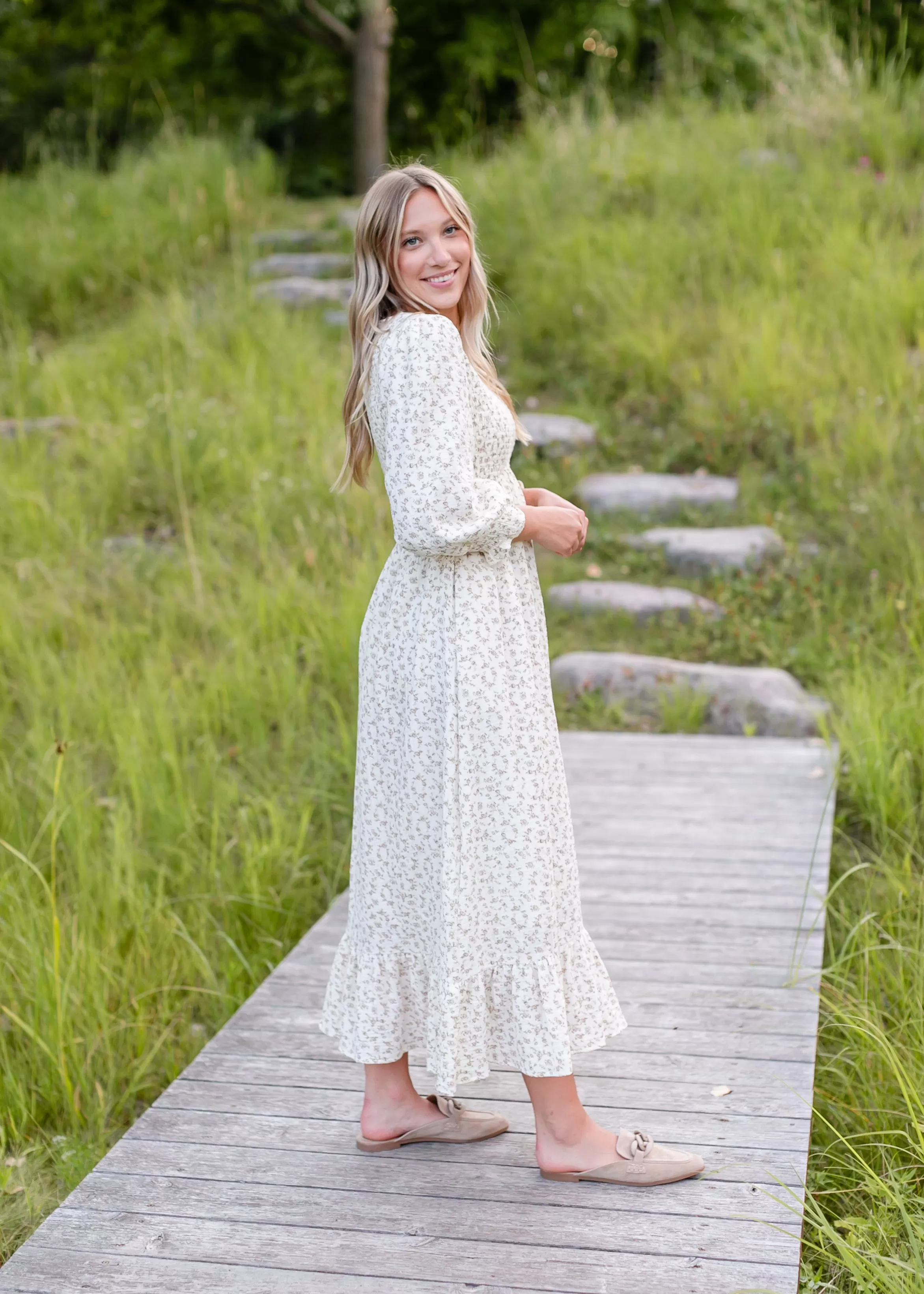 Ariella Long Sleeve Floral Smocked Maxi Dress - FINAL SALE