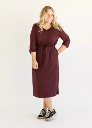 Ashley 3/4 Sleeve Stretch Waist Midi Dress - FINAL SALE