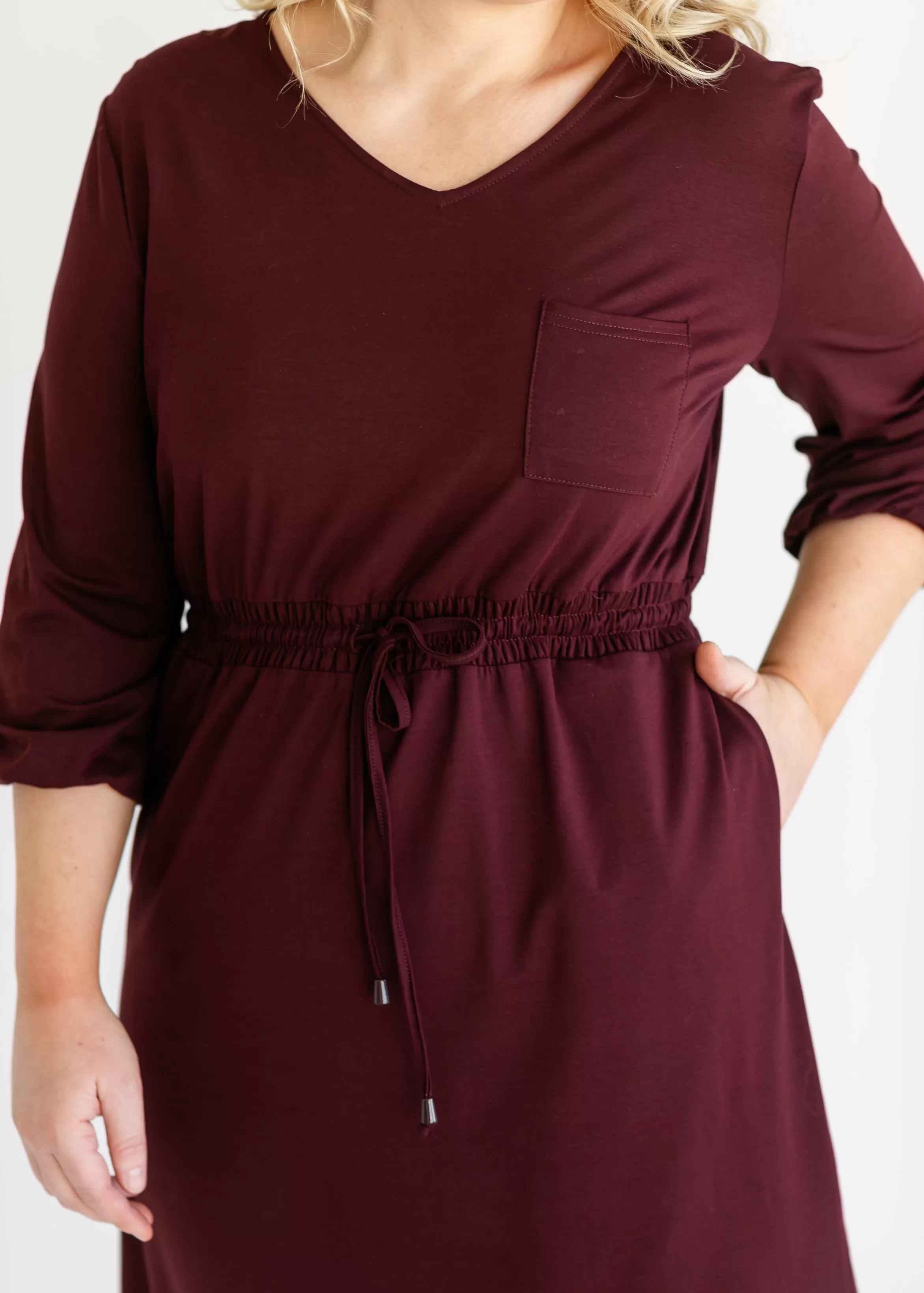 Ashley 3/4 Sleeve Stretch Waist Midi Dress - FINAL SALE