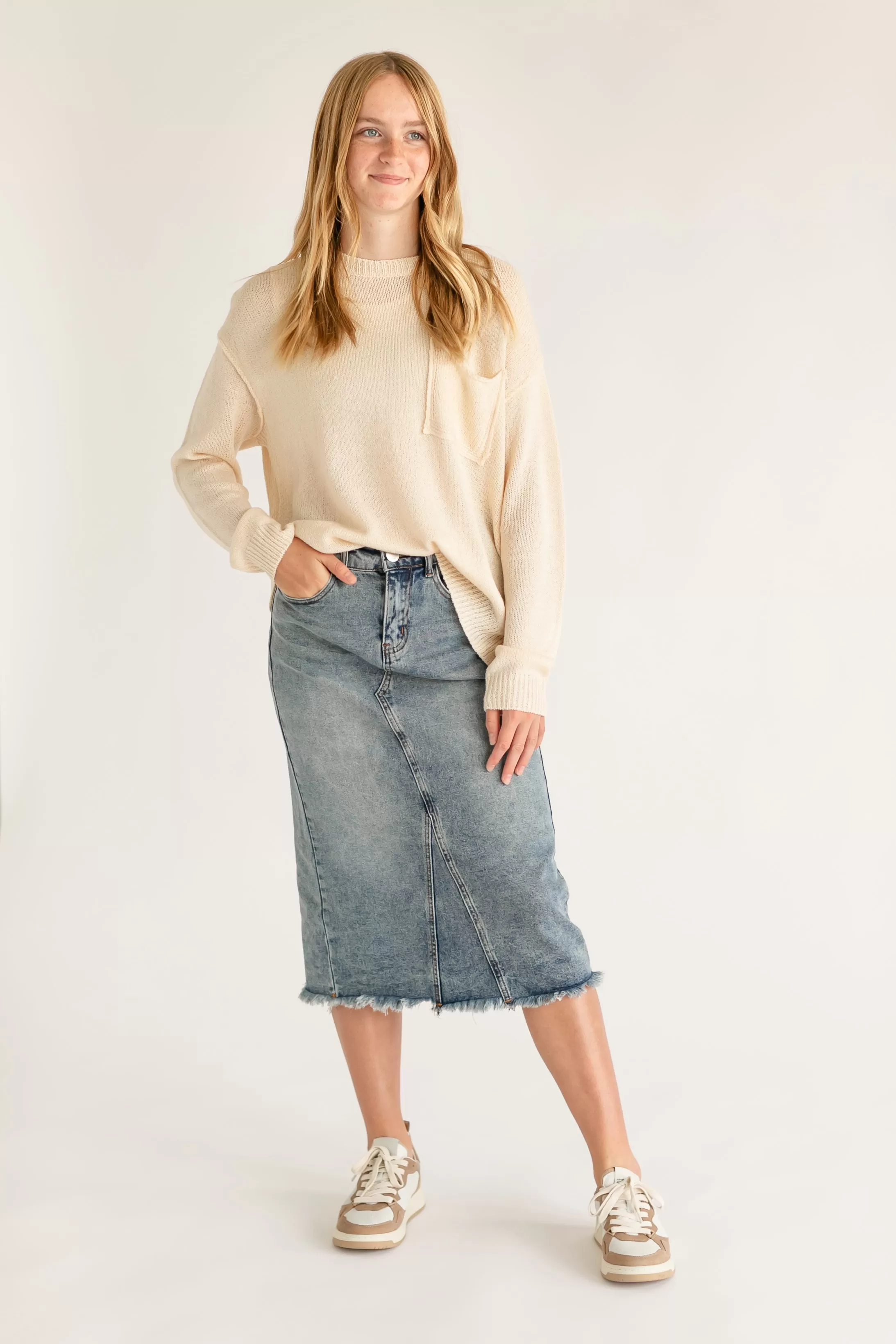 Avril A-Line Midi Denim Skirt - FINAL SALE