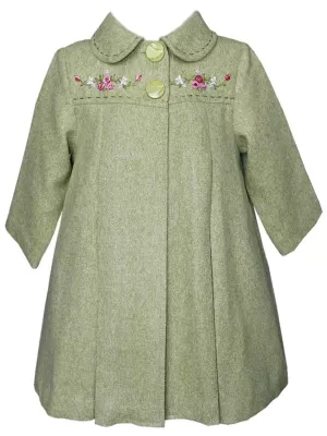 Baby Girls Green Hand Embroidered Elegant Coat 12 Months