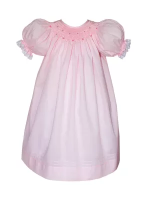 Baby Girls Heirloom Pink Smocked Easter Bishop Dress with Lace