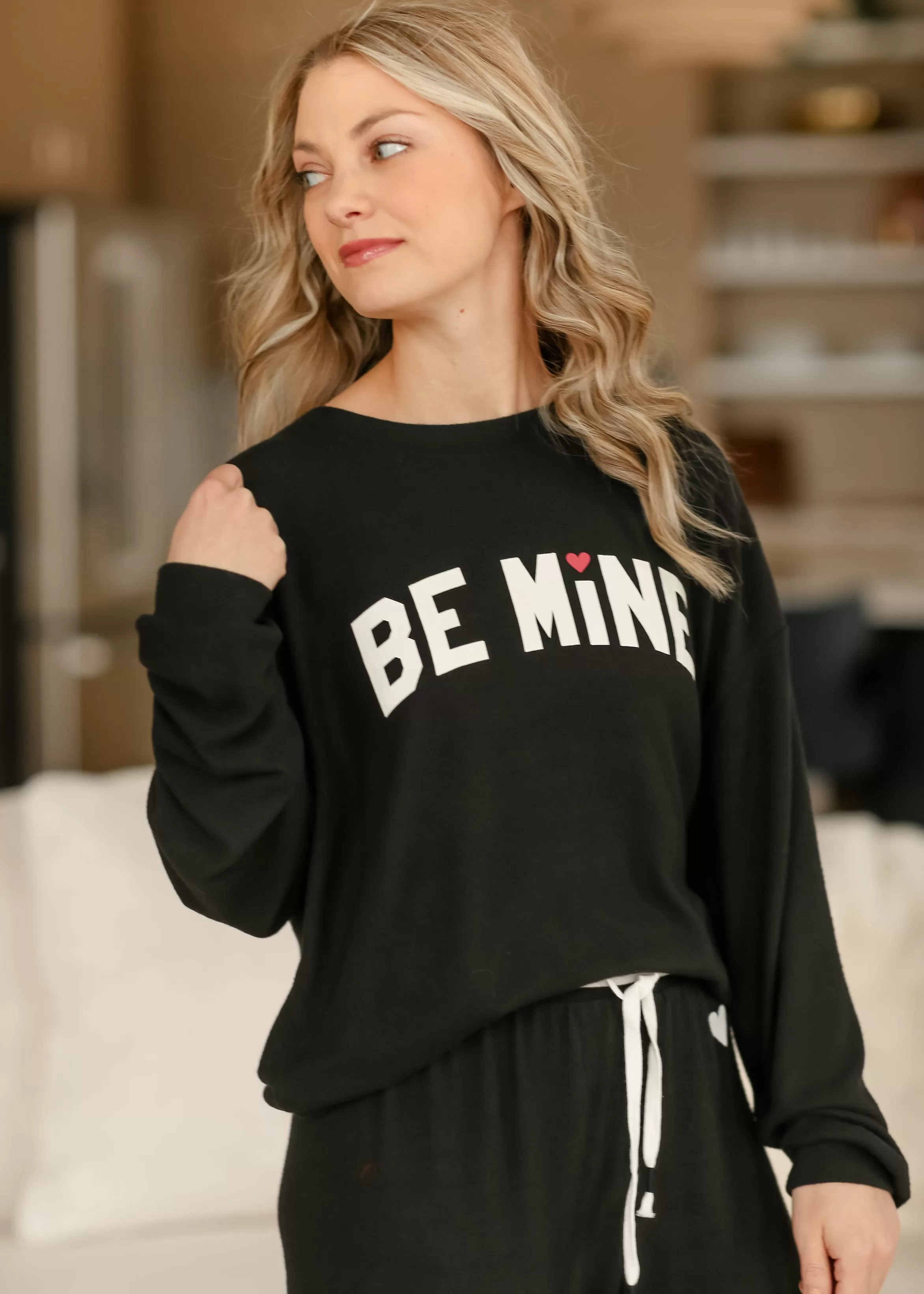 Be Mine Black Long Sleeve Soft Lounge Top