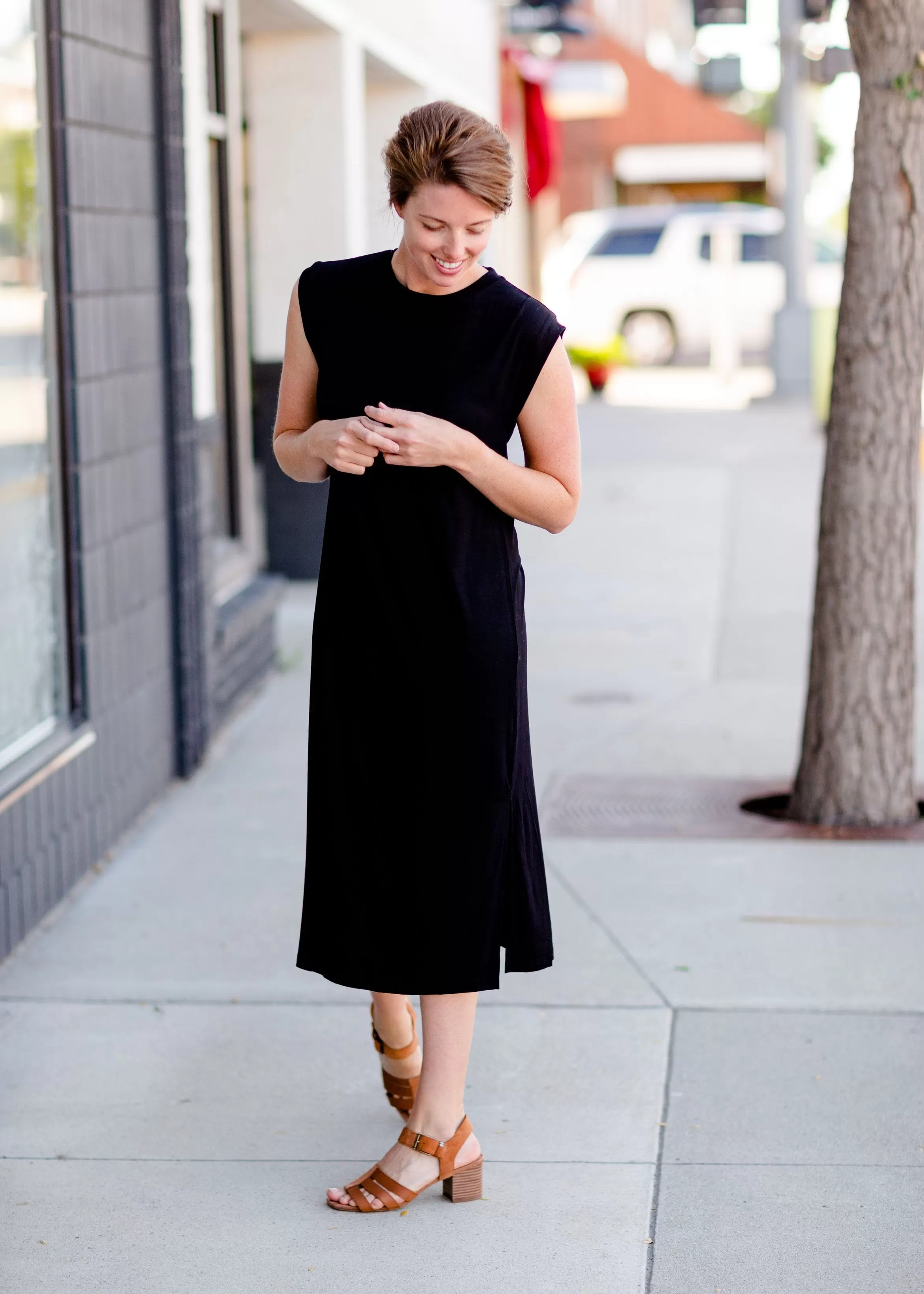 Black Cuff Sleeve Midi Dress - FINAL SALE