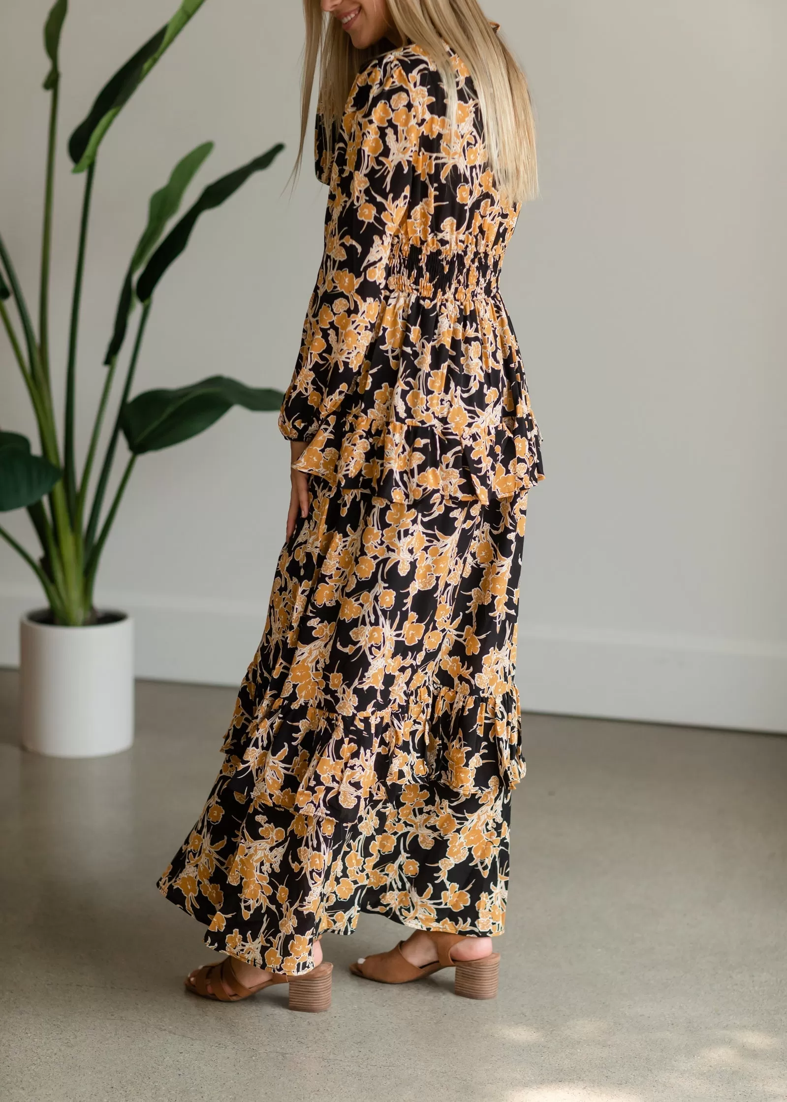 Black V-Neck Floral Maxi Dress - FINAL SALE