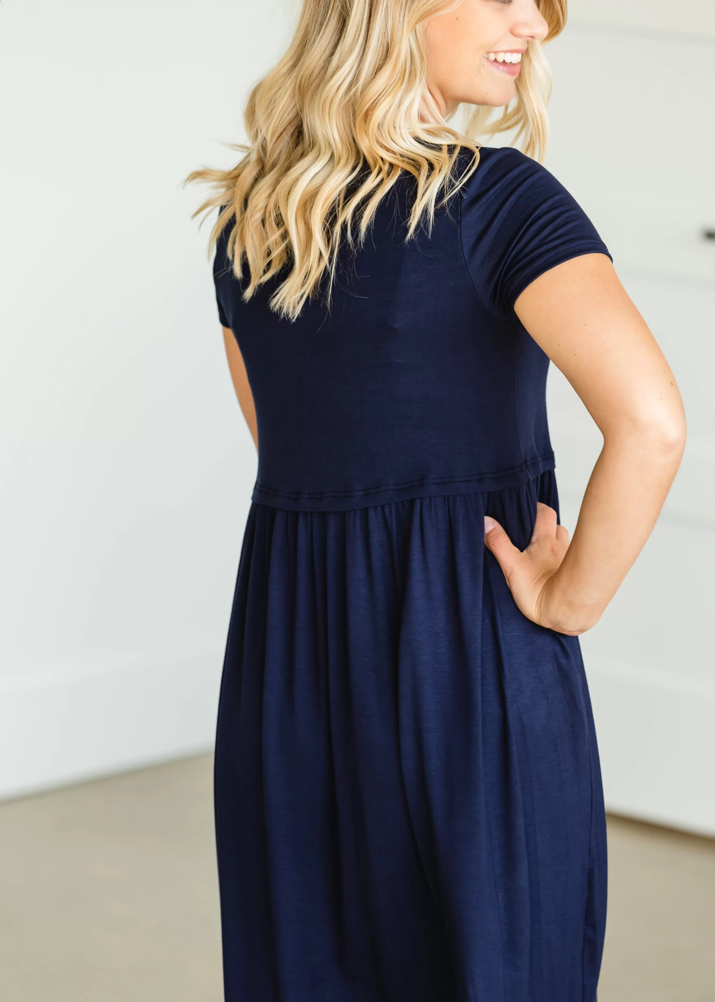 Blousy Front Navy Midi Dress - Final Sale