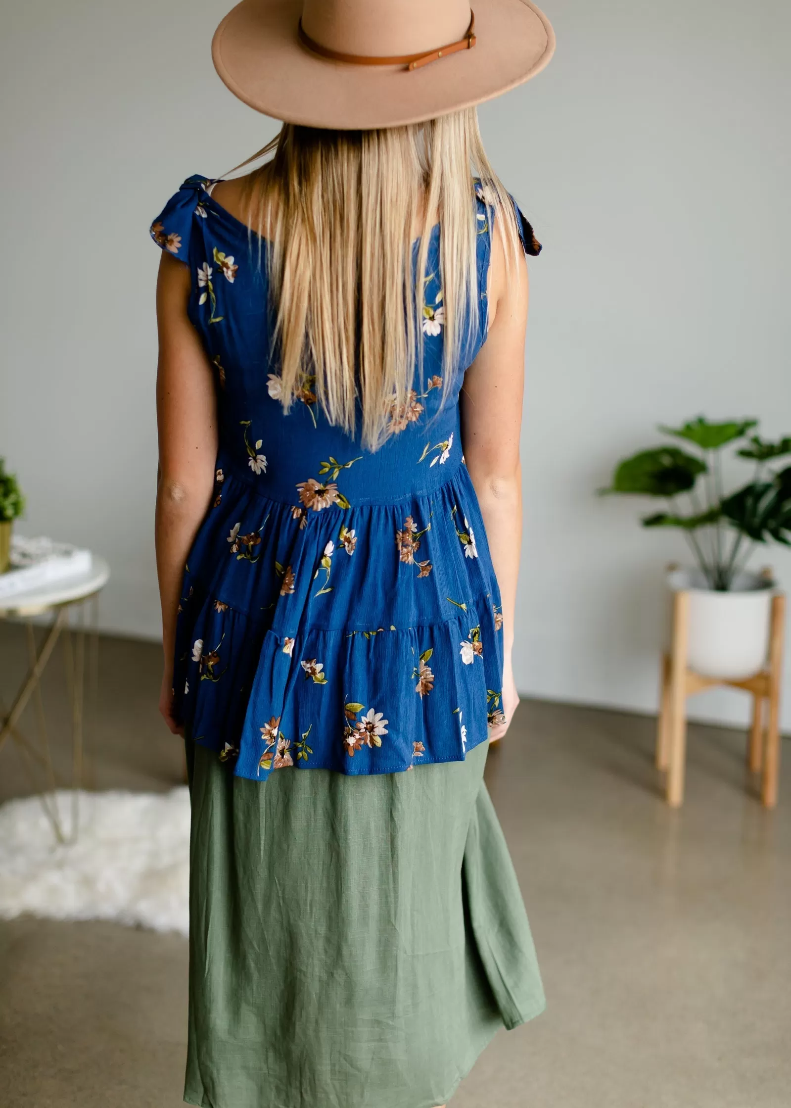 Blue Floral Tie Shoulder Top - FINAL SALE