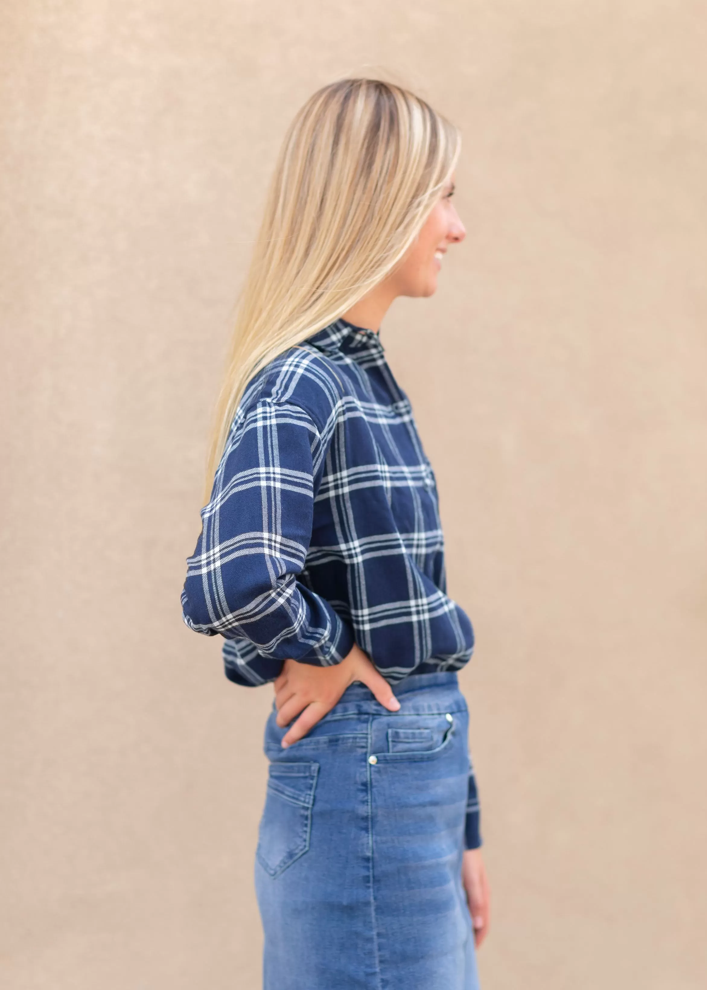 Blue Plaid Button Up - FINAL SALE