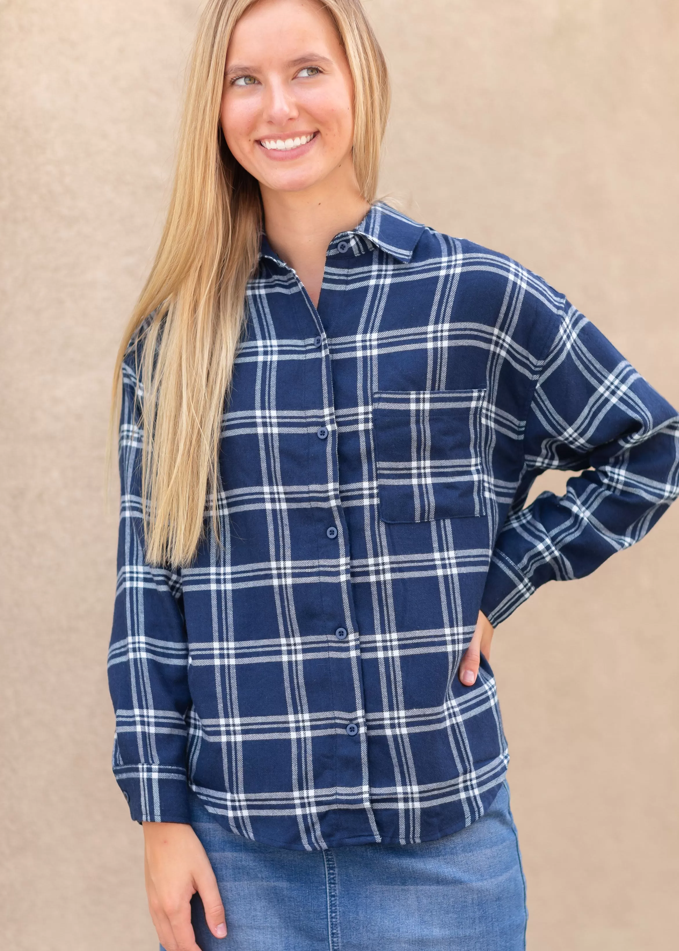 Blue Plaid Button Up - FINAL SALE