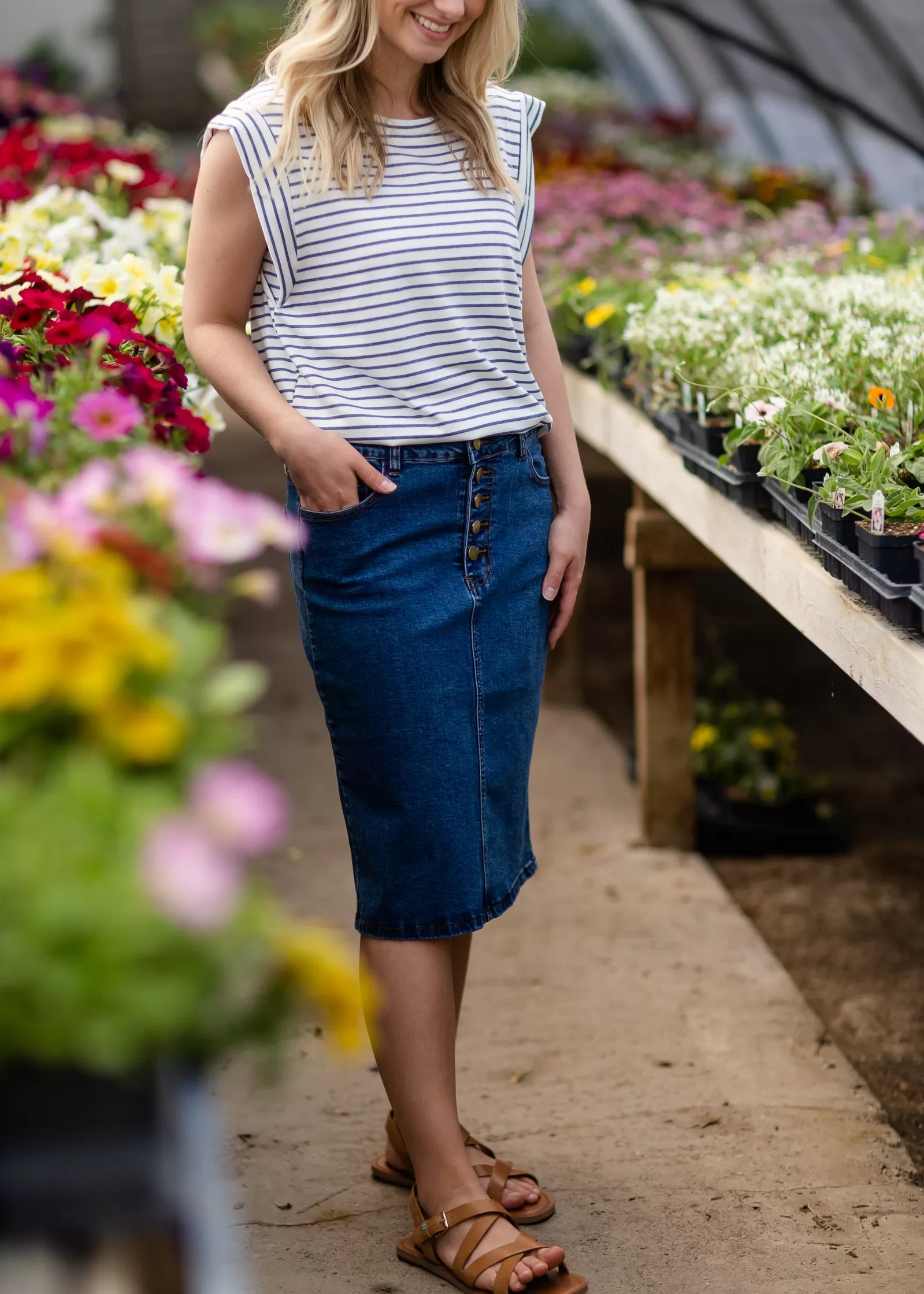 Blue Striped French Terry Top