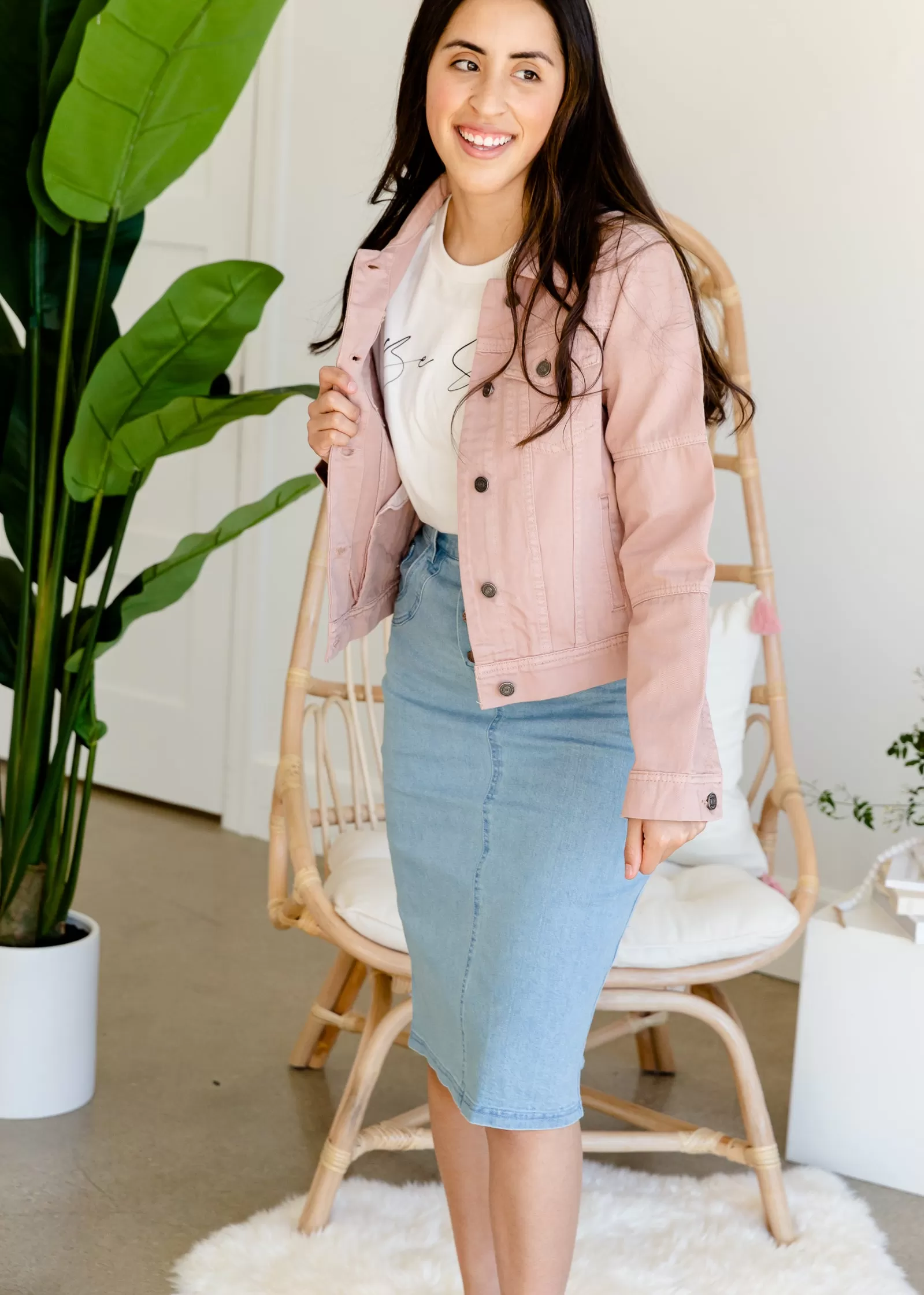 Blush Button Up Denim Jacket