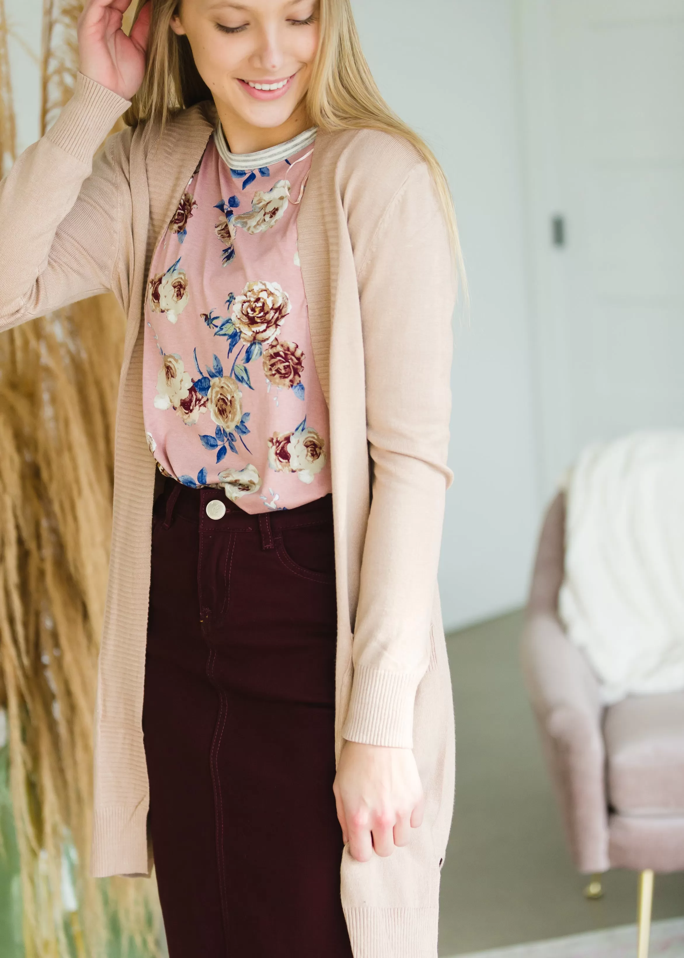 Blush Floral   Pin Striped Top - FINAL SALE