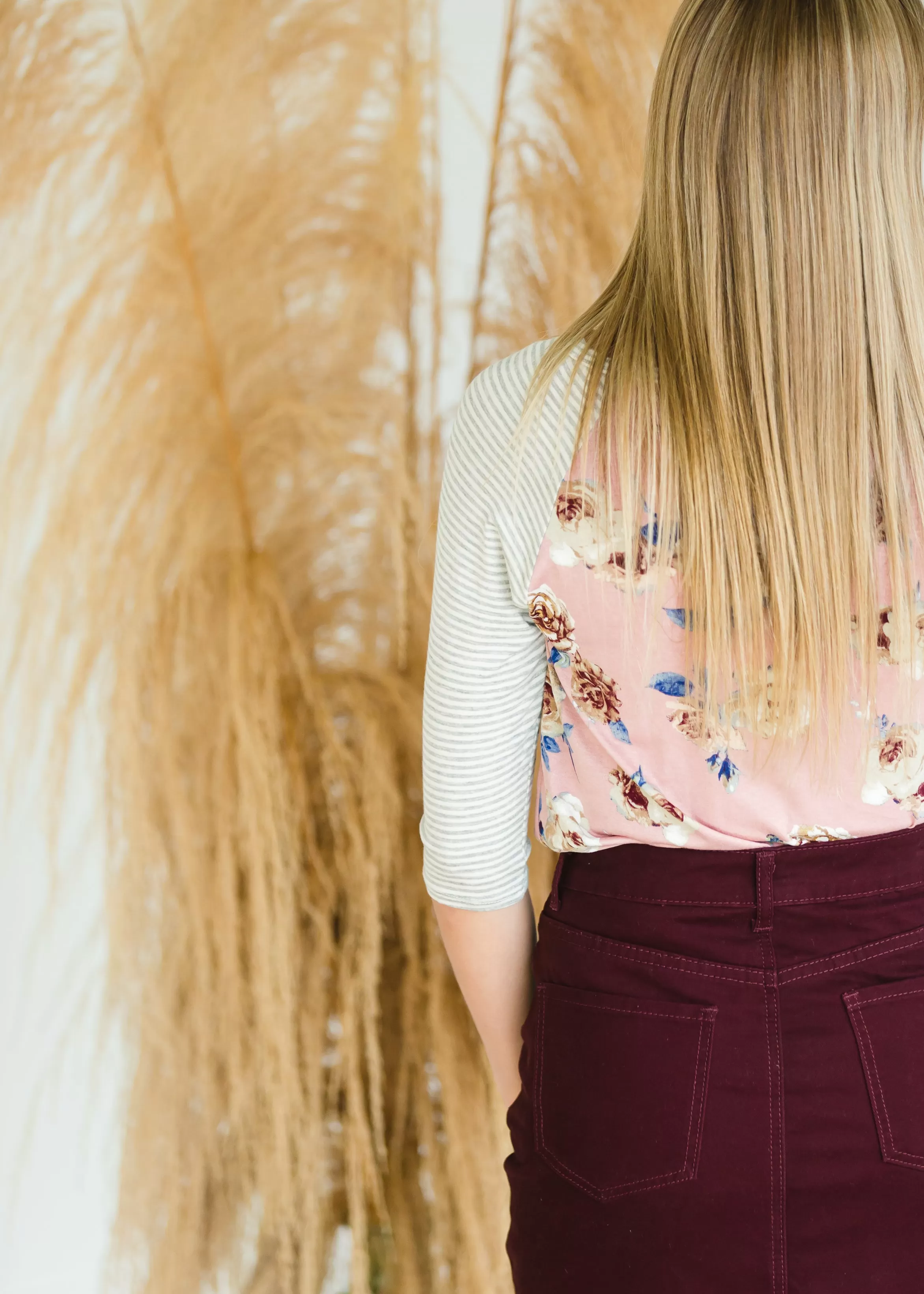 Blush Floral   Pin Striped Top - FINAL SALE