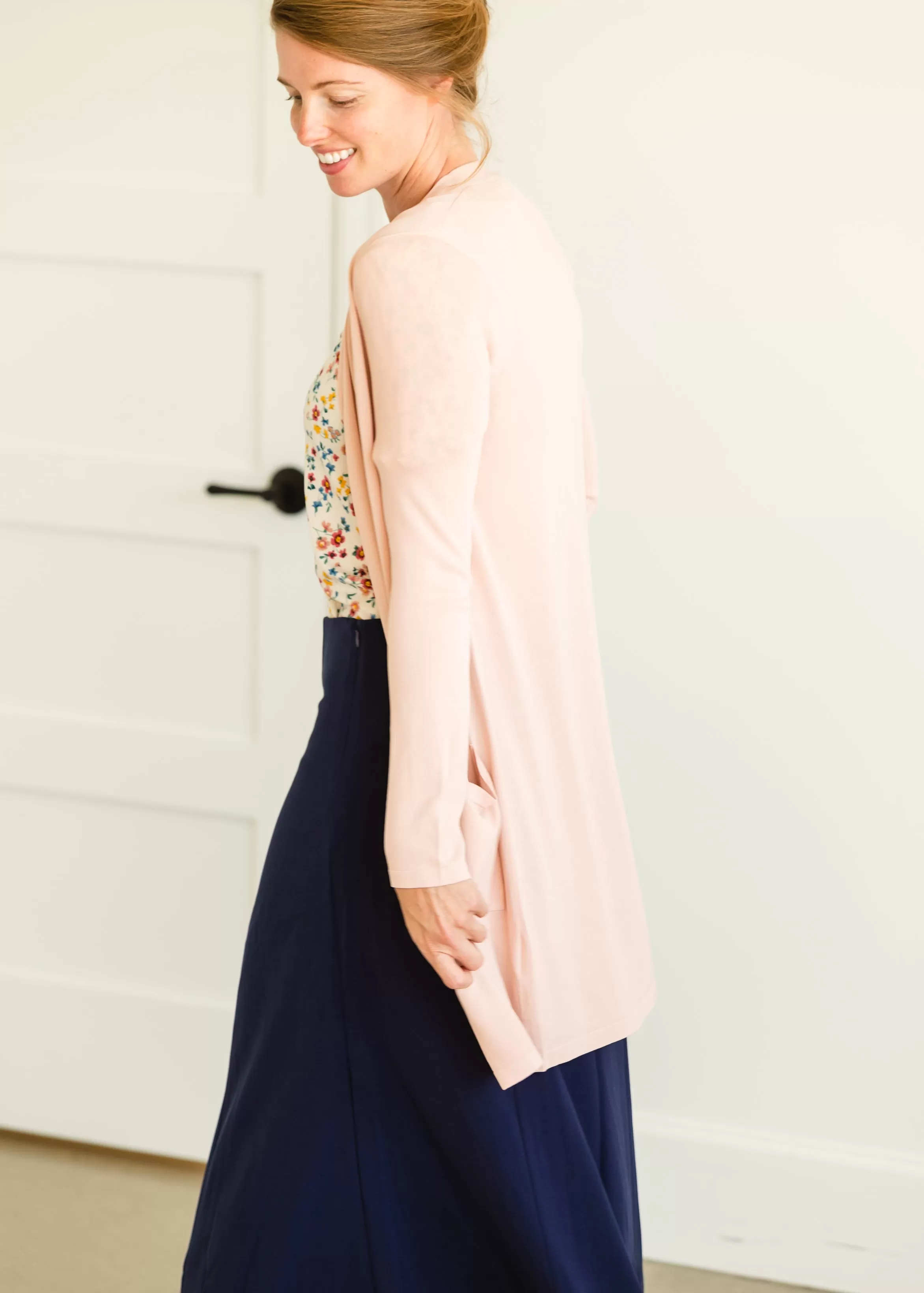 Blush Open Front Long Sleeve Cardigan