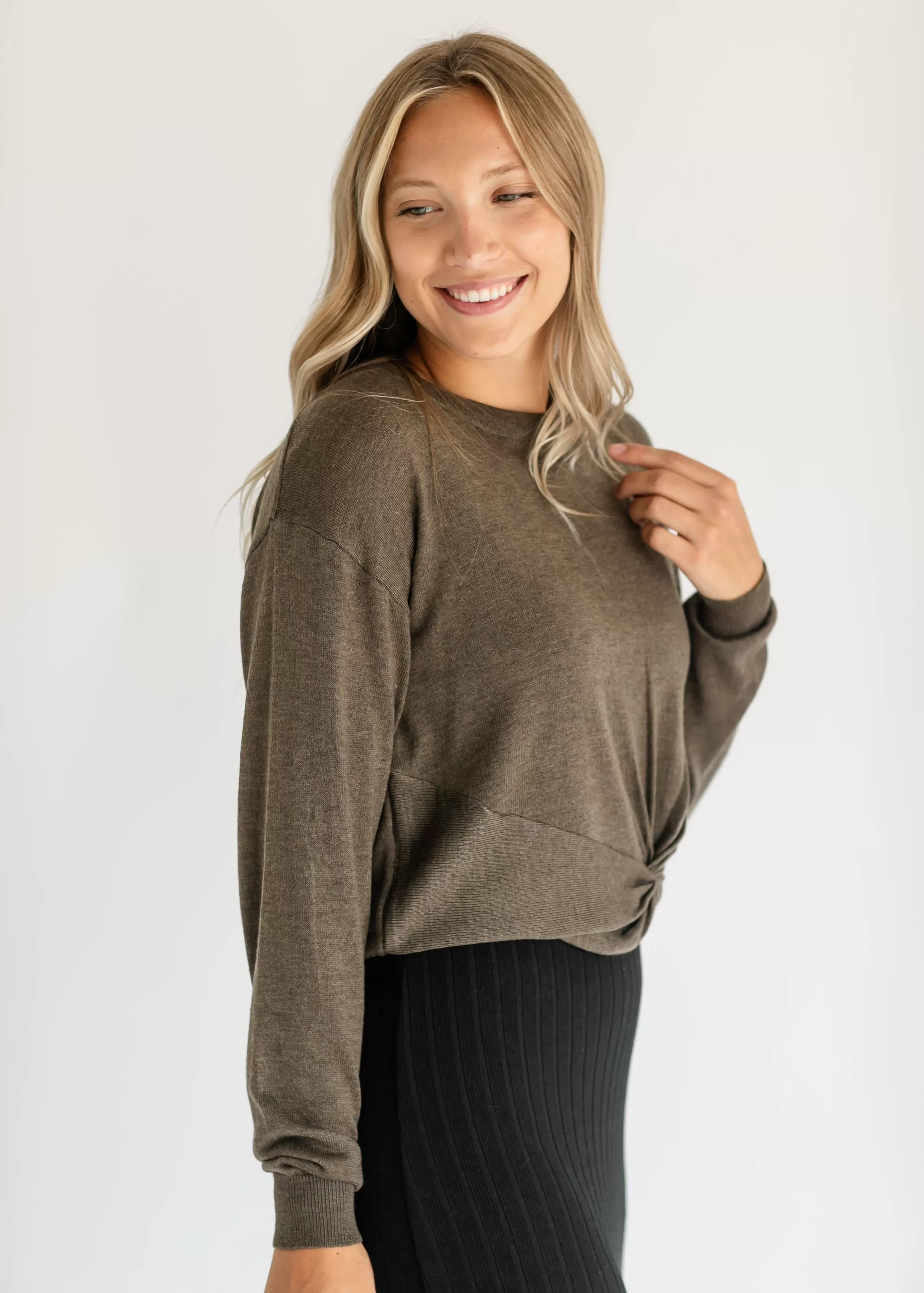 Boatneck Knotted Olive Sweater