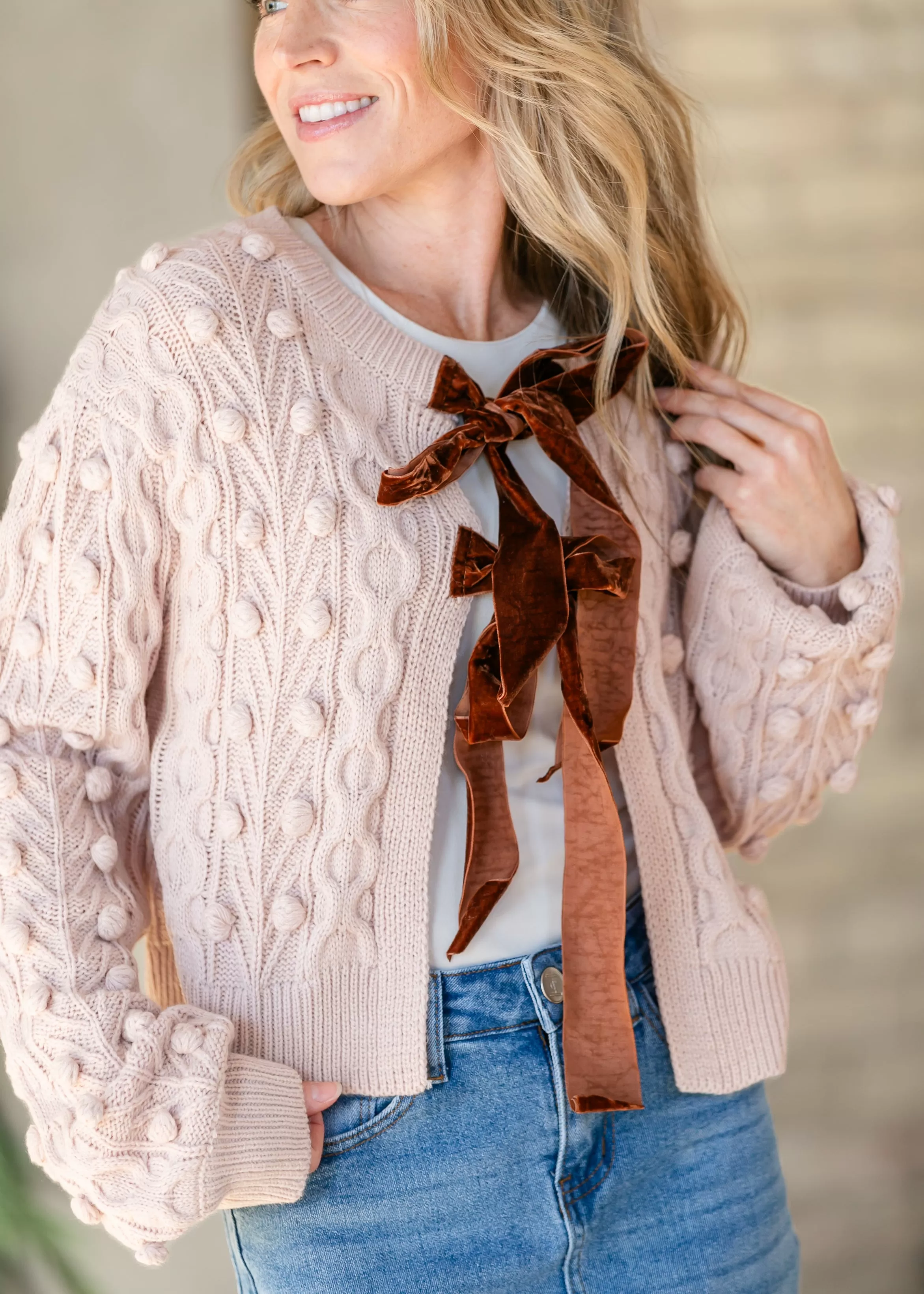 Bow Tie Closure Cable Knit Cardigan