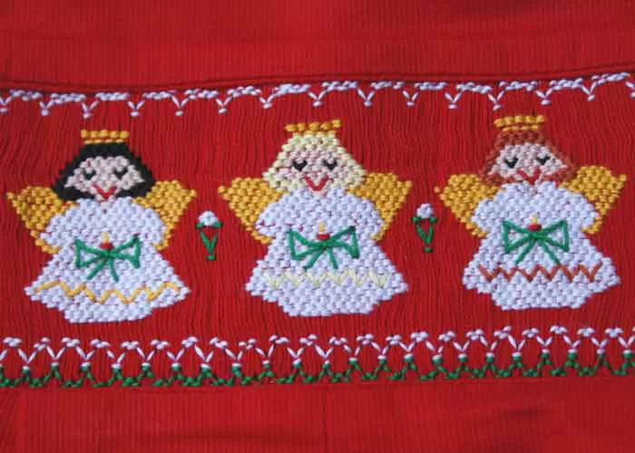 Boys Smocked Longall Outfit with Red Christmas Angels