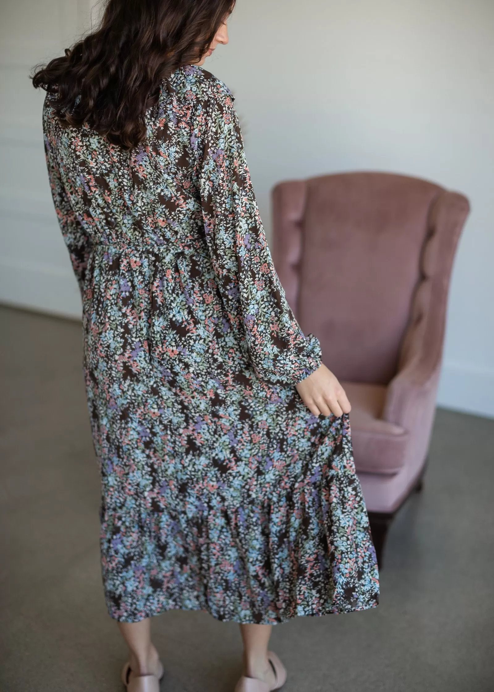 Brown Botanical Print Belted Dress - FINAL SALE