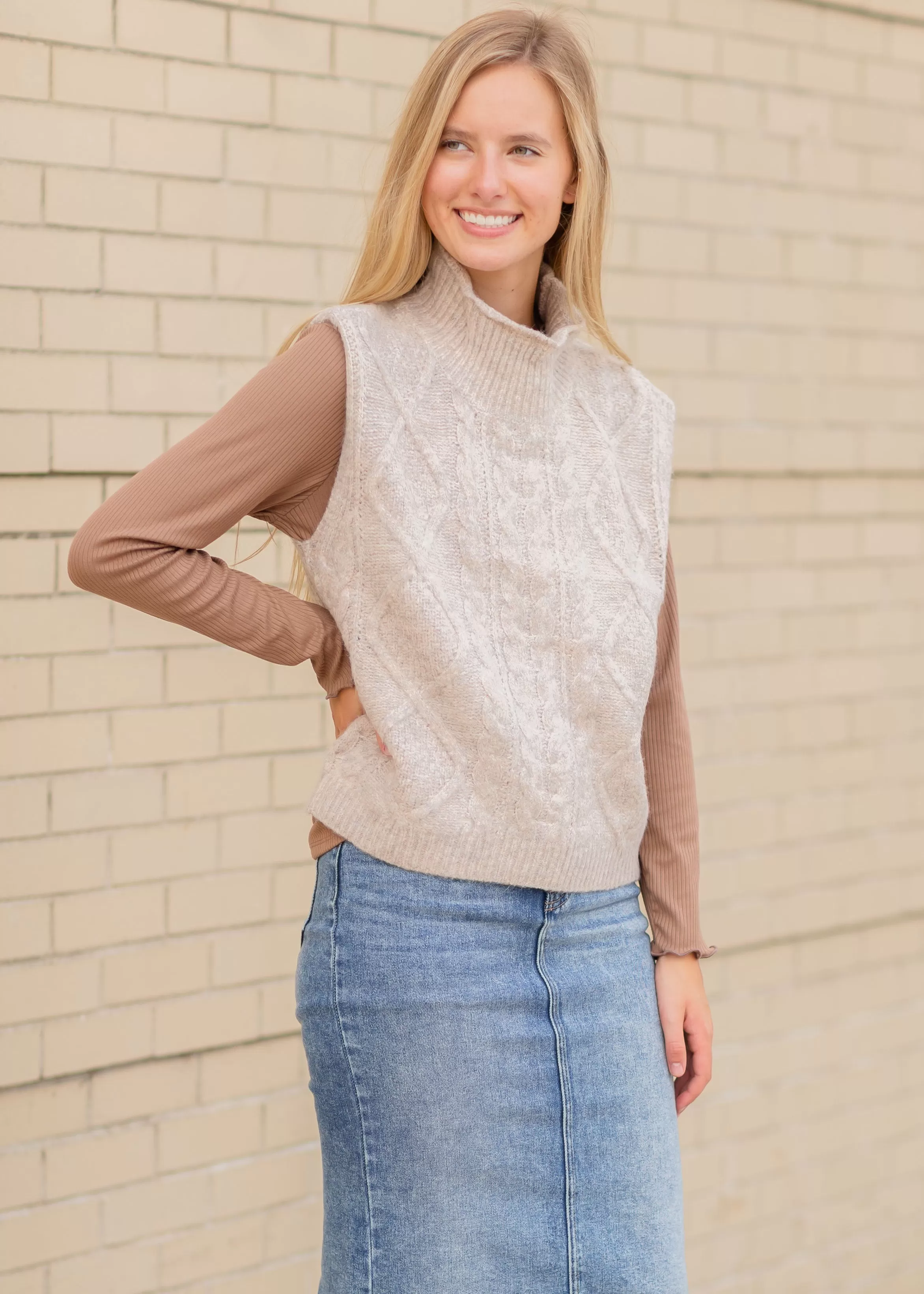 Brown Ruffle Neck Top - FINAL SALE