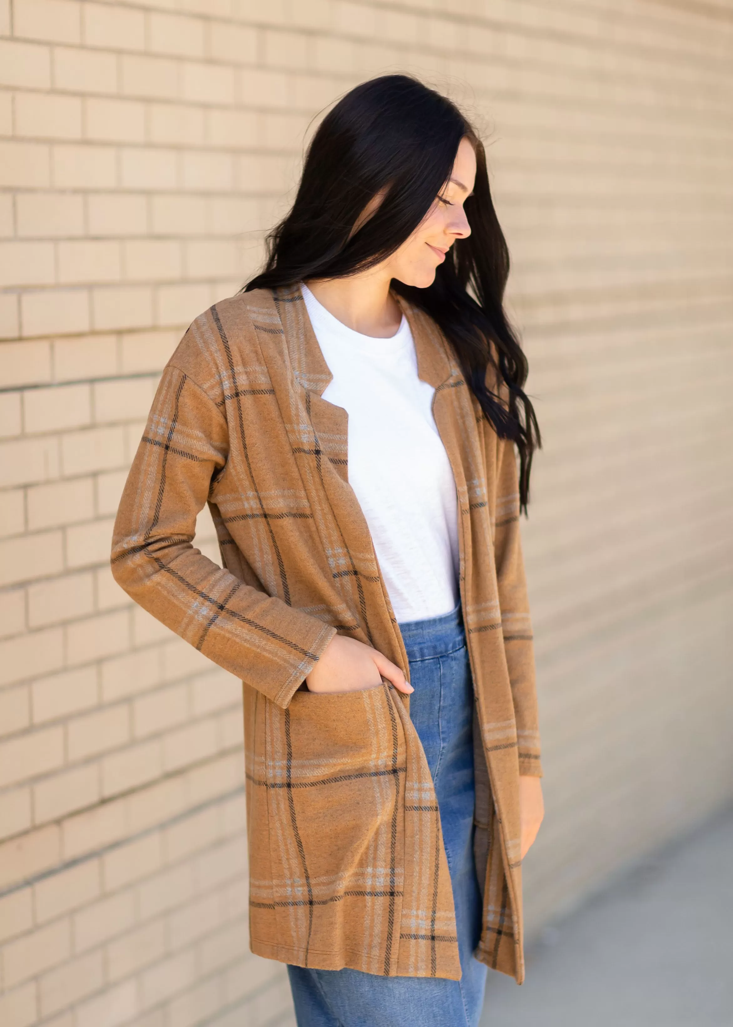 Brown Striped Long Sleeve Blazer