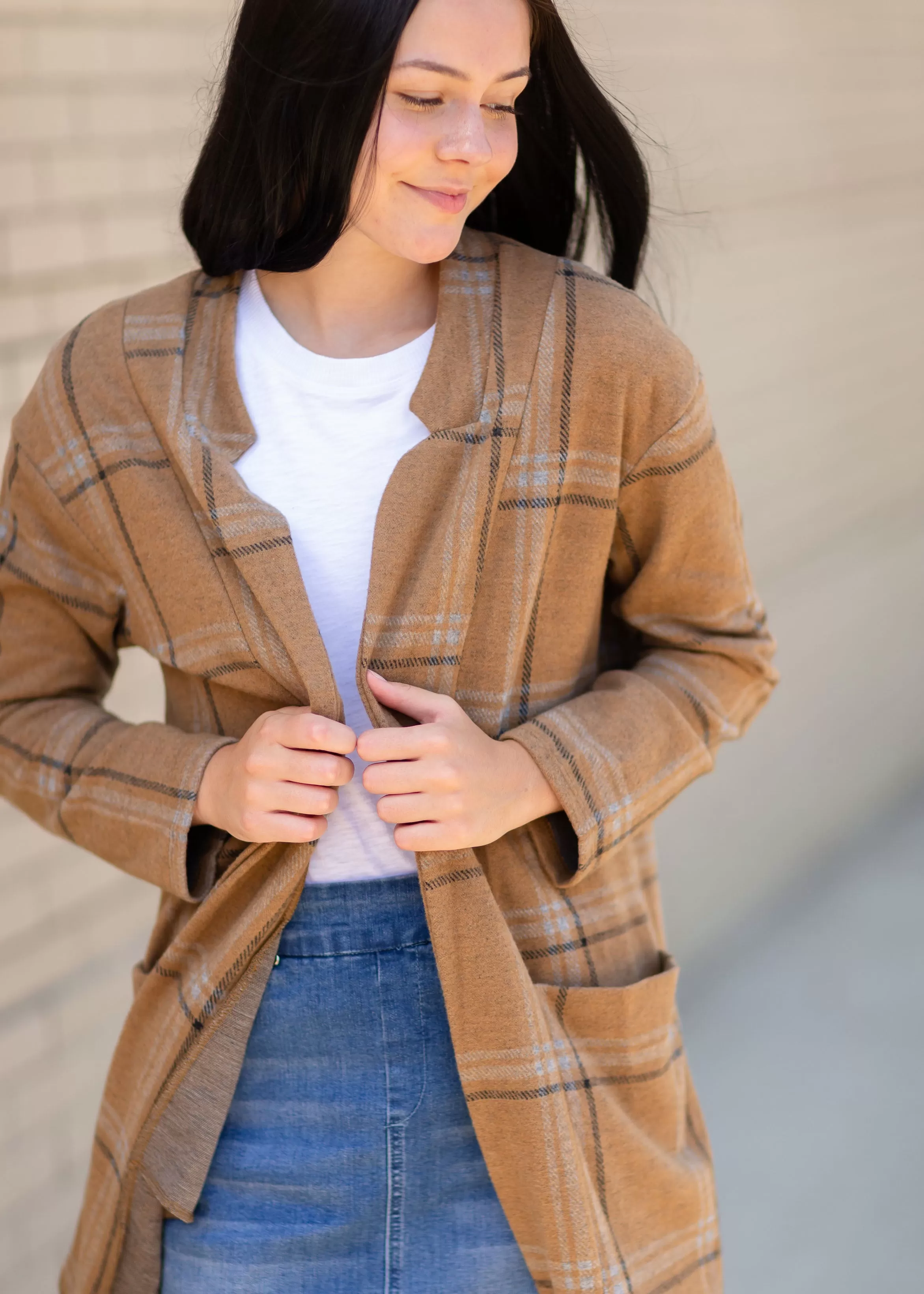 Brown Striped Long Sleeve Blazer