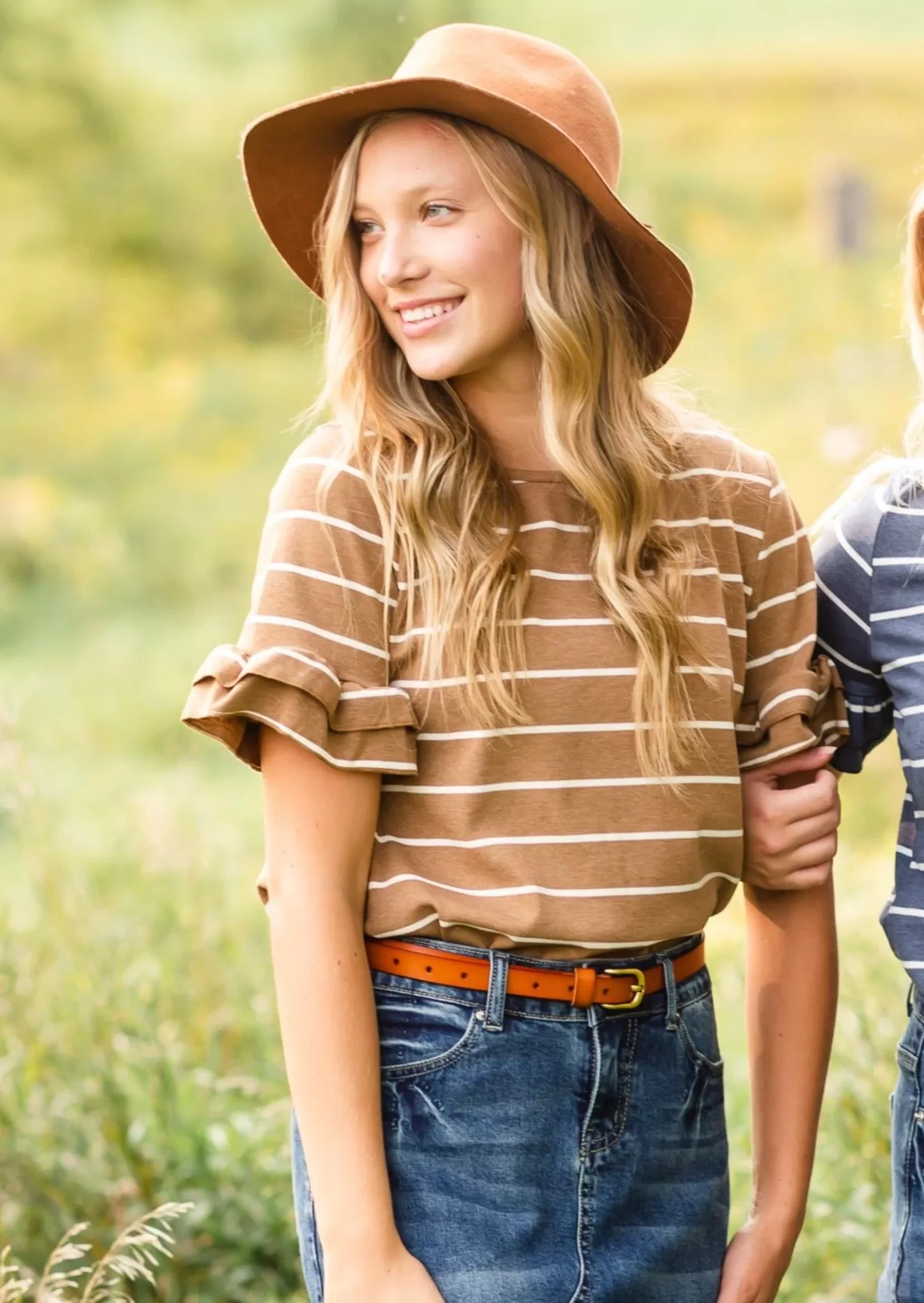 Brown Striped Short Sleeve Top - FINAL SALE