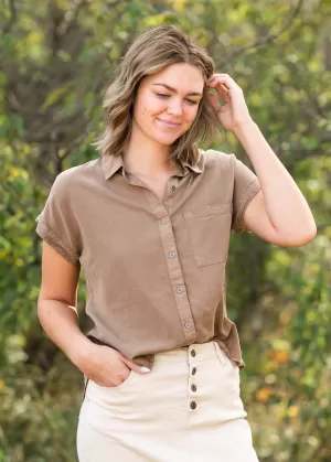 Button Up Short Sleeve Tencel Top - FINAL SALE