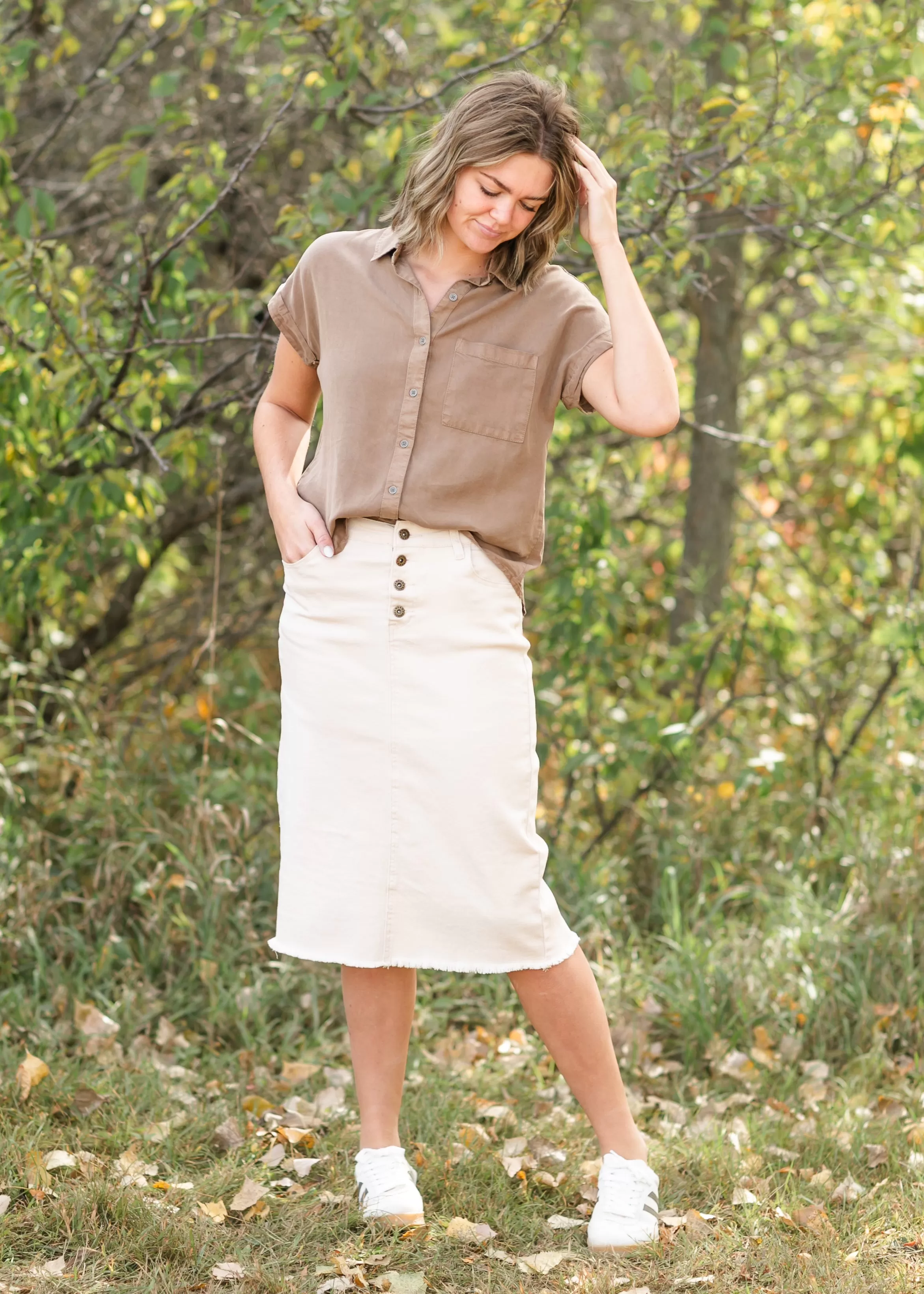 Button Up Short Sleeve Tencel Top - FINAL SALE