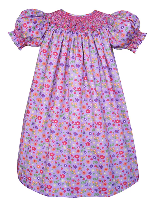 Floral Lavender Smocked Girls Fall Winter Bishop Dress