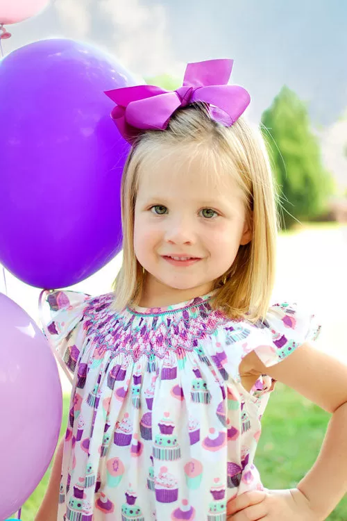 Girls Cupcake Birthday Dress Smocked by Hand Bishop Short Sleeves