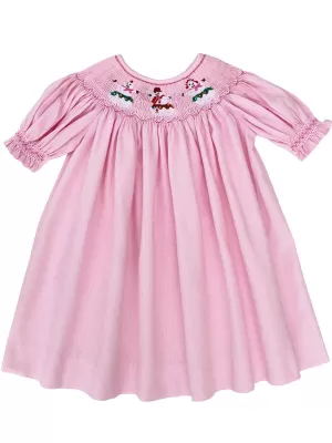 Girls Hand Smocked Christmas Snowmen Pink Bishop Dress Size 6