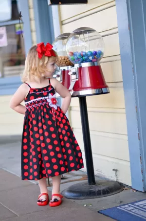 Girls Hand Smocked Summer Dress Black Red Polka Dots