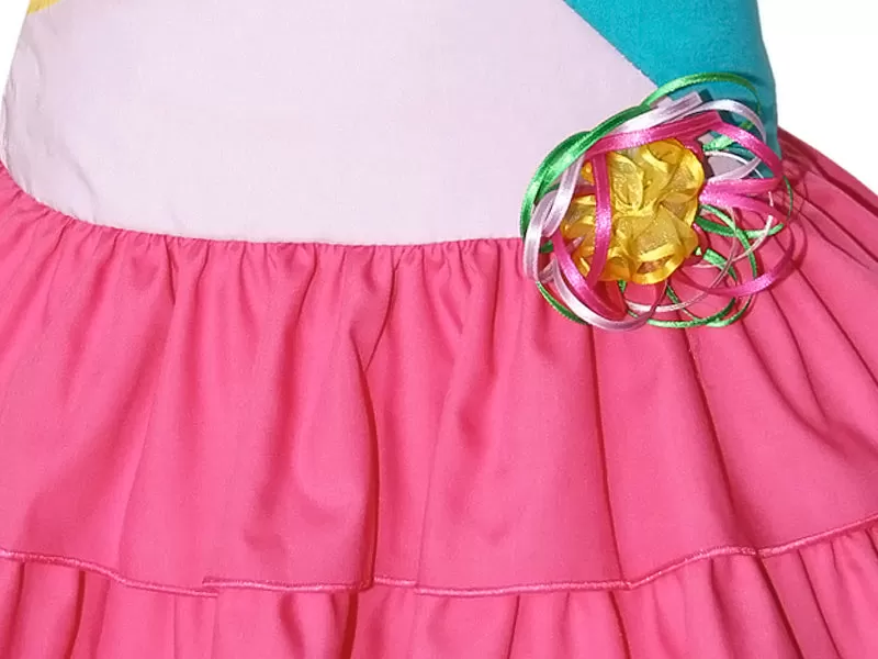 Girls Patched Summer Whimsy Dress with Tiered Pink Skirt