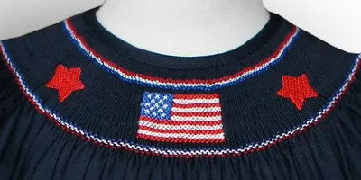 Girls Patriotic Bishop Dress with Smocked Flag