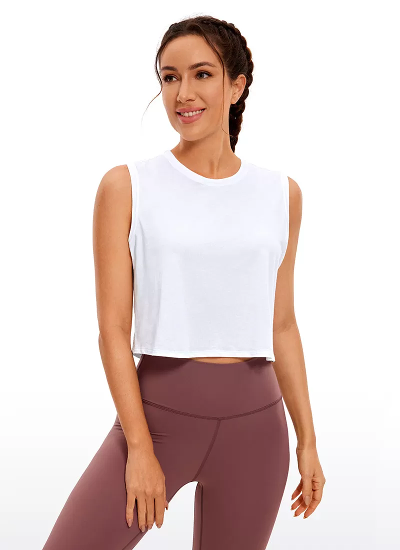 Pima Cotton Cropped Tank Tops Crew Neck