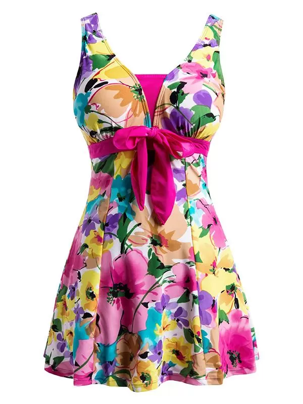 Women's Push Up One Piece Swimsuit Floral Slimming Swimdress